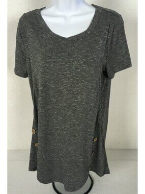 Quinee Top Size M Dark Gray Short Sleeves Scoop Neckline Buttons Buttons